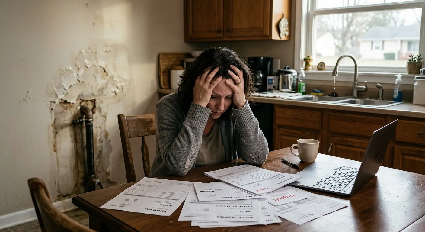 Stressed homeowner looking at repair bills